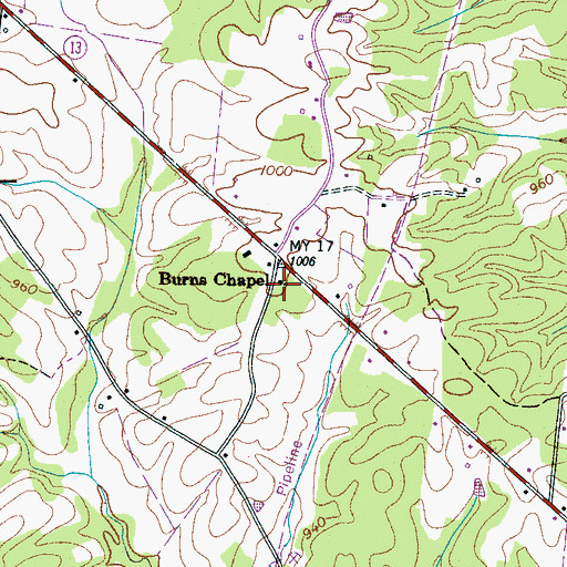 Topographic Map of Burns Chapel, TN