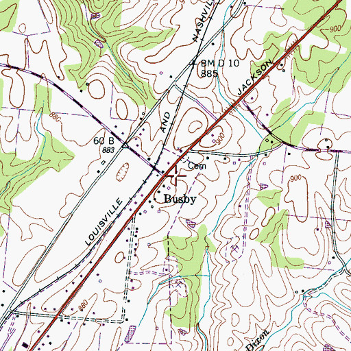 Topographic Map of Busby, TN