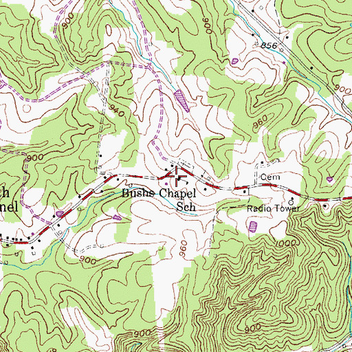 Topographic Map of Bushs Chapel School, TN