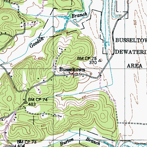 Topographic Map of Busseltown, TN