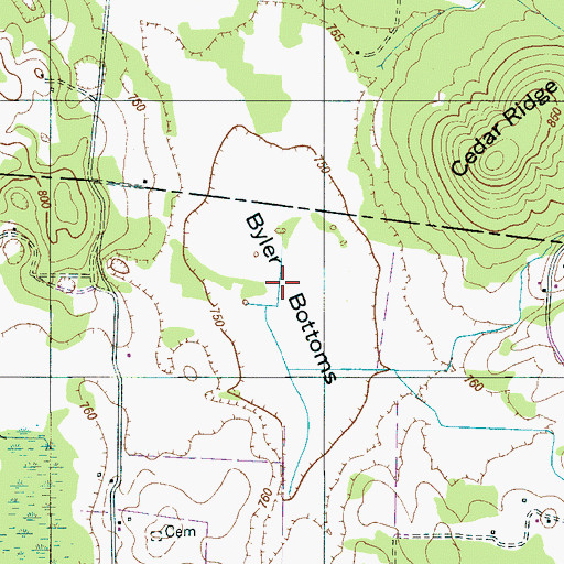 Topographic Map of Byler Bottoms, TN