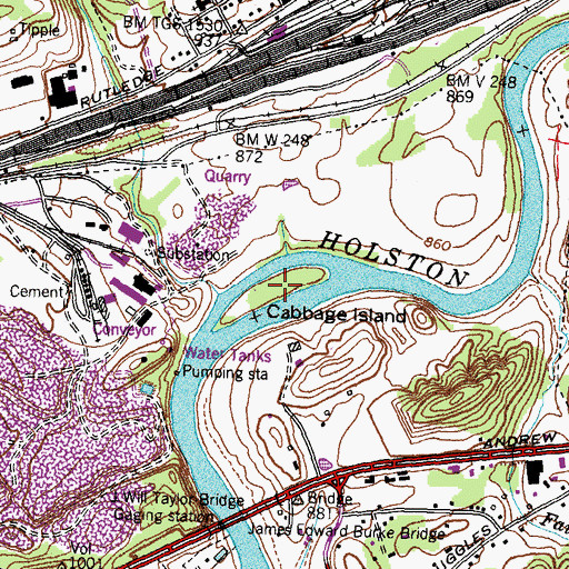 Topographic Map of Cabbage Island, TN