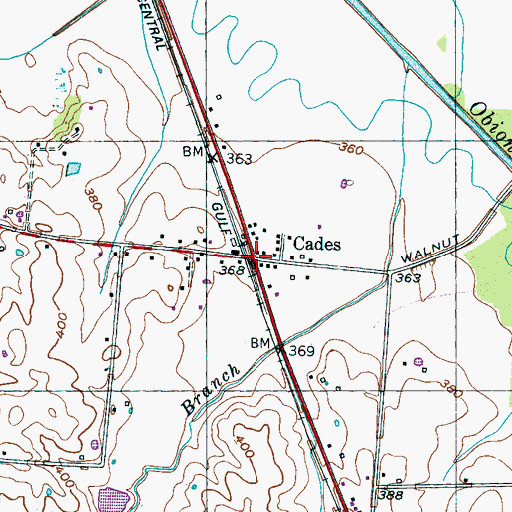 Topographic Map of Cades, TN