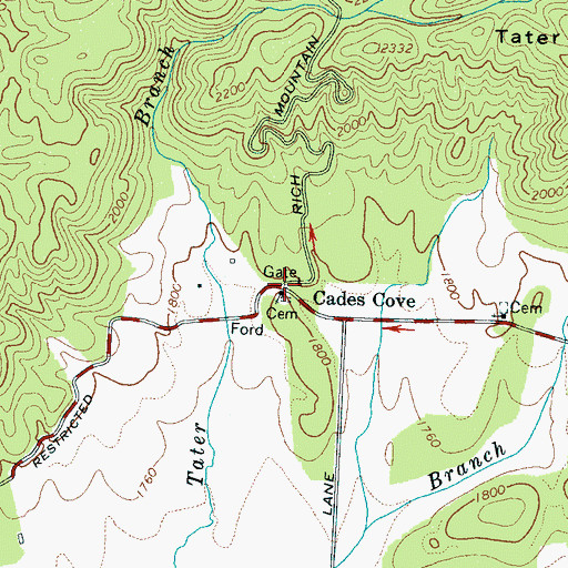 Topographic Map of Cades Cove, TN