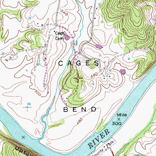 Topographic Map of Cages Bend, TN