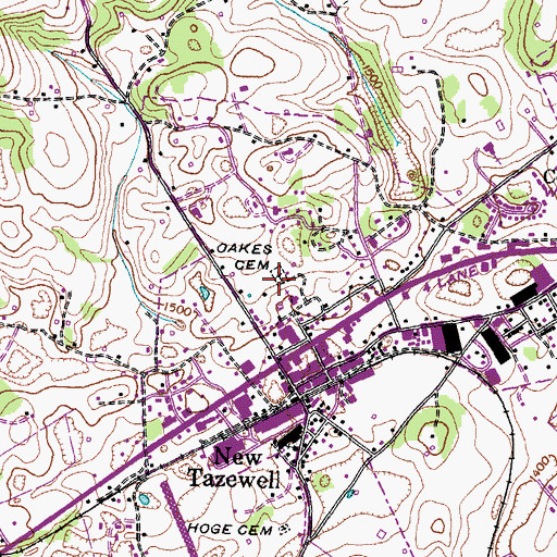 Topographic Map of Oakes Cemetery, TN