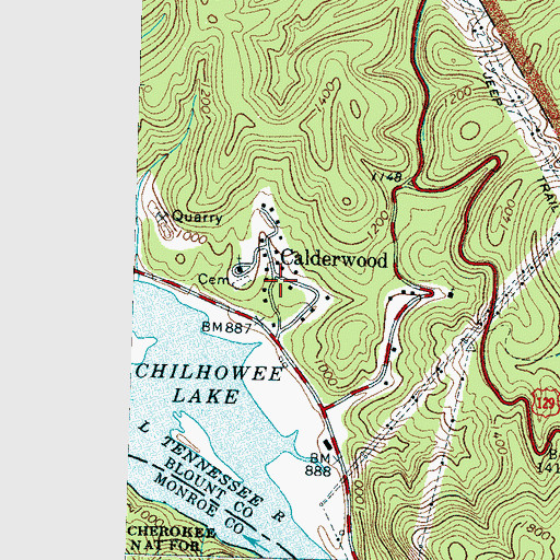 Topographic Map of Calderwood, TN
