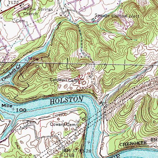 Topographic Map of Caldwell Cemetery, TN