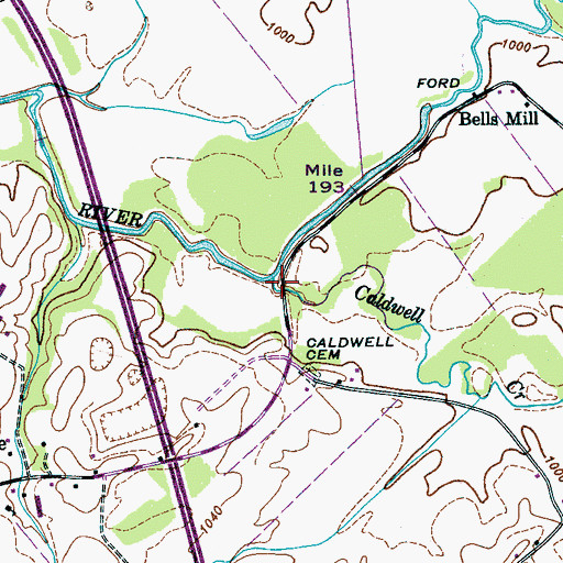 Topographic Map of Caldwell Creek, TN