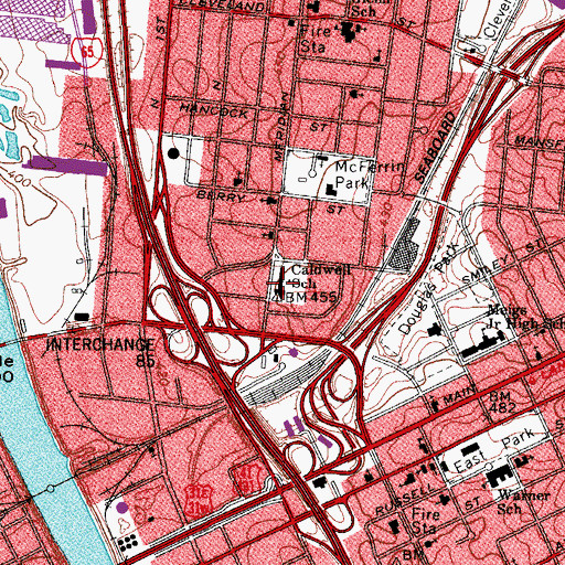 Topographic Map of Caldwell Enhanced Option Elementary School, TN