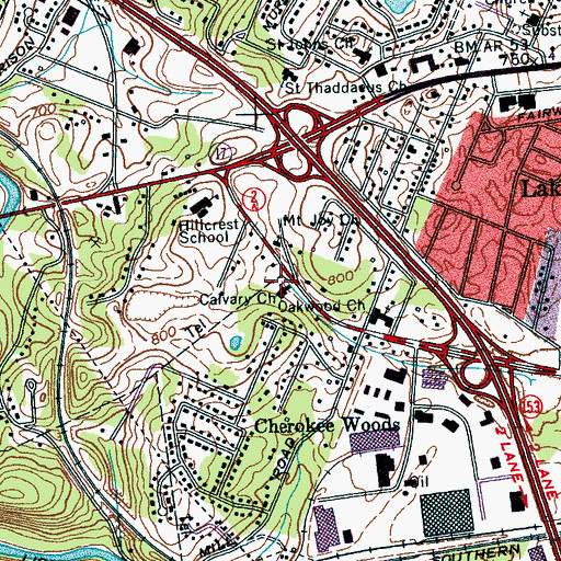Topographic Map of Calvary Church of the Nazarene, TN