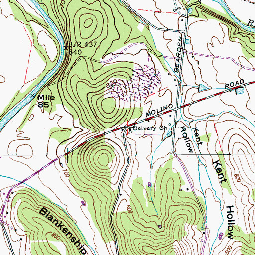 Topographic Map of Calvary Church, TN