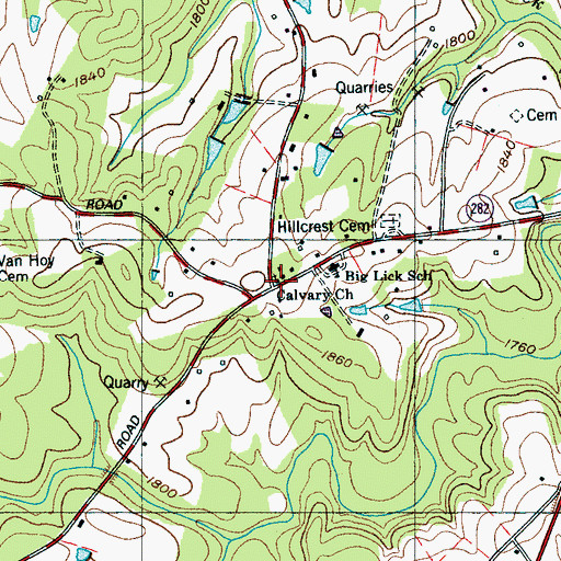 Topographic Map of Calvary Church, TN