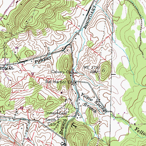 Topographic Map of Calvary Church, TN