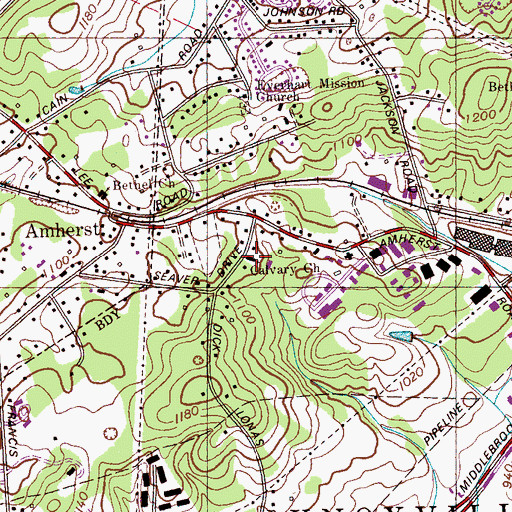 Topographic Map of Calvary Church, TN