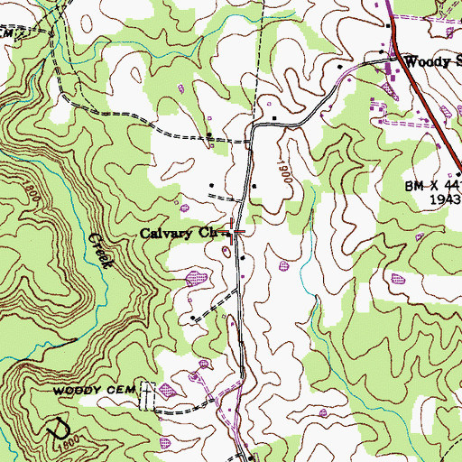 Topographic Map of Calvary Church, TN