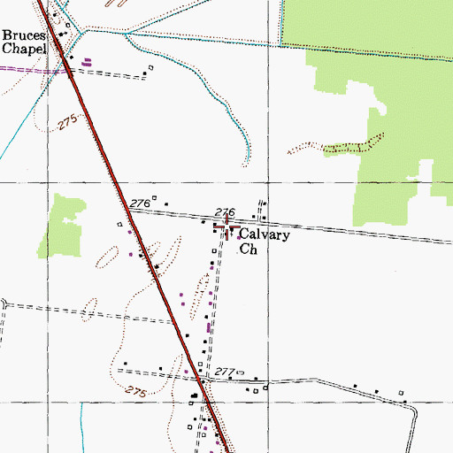 Topographic Map of Calvary Church, TN