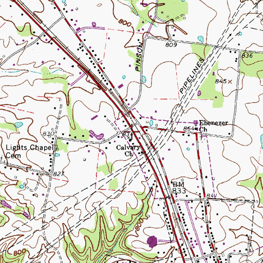 Topographic Map of Calvary Church, TN