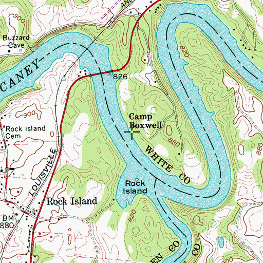 Topographic Map of Camp Boxwell, TN