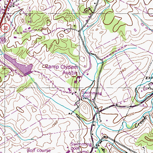 Topographic Map of Camp Clydem Austin, TN