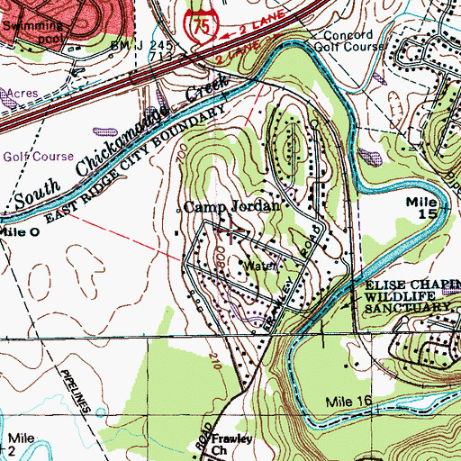 Topographic Map of Camp Jordan, TN