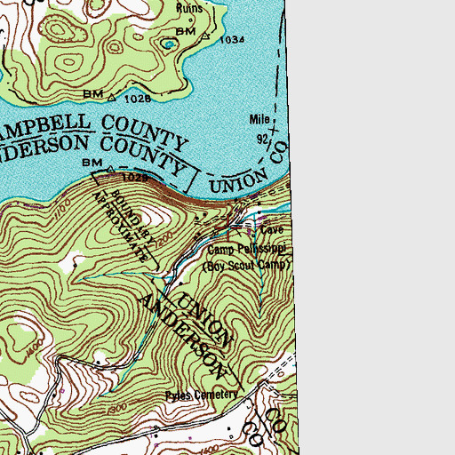 Topographic Map of Camp Pellissippi, TN