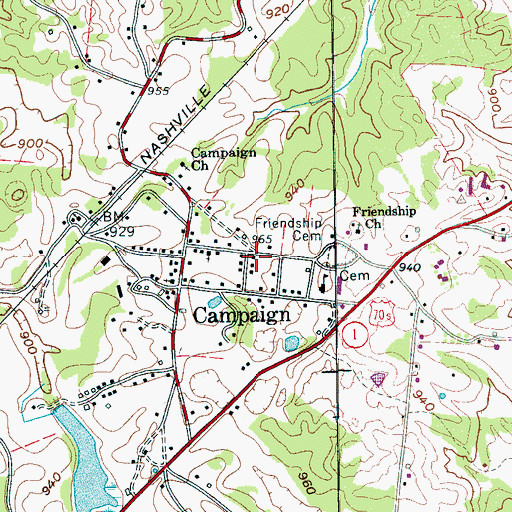 Topographic Map of Campaign, TN