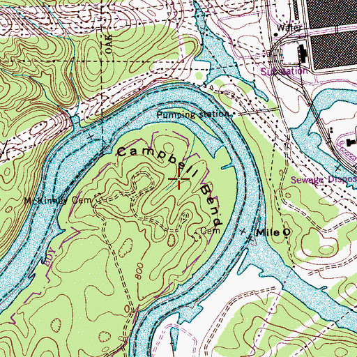 Topographic Map of Campbell Bend, TN