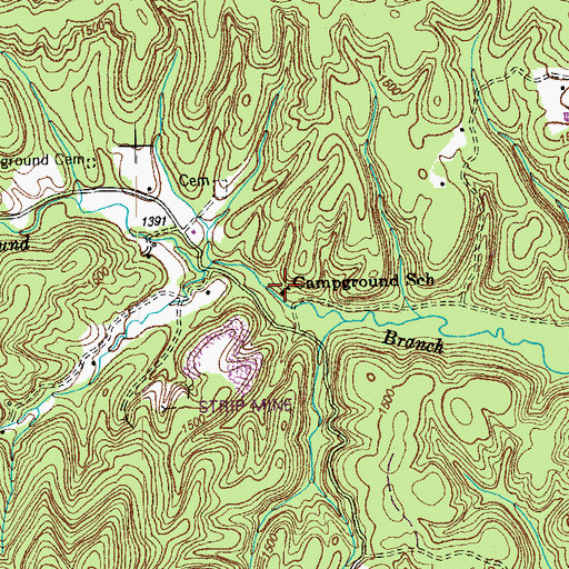 Topographic Map of Campground School, TN