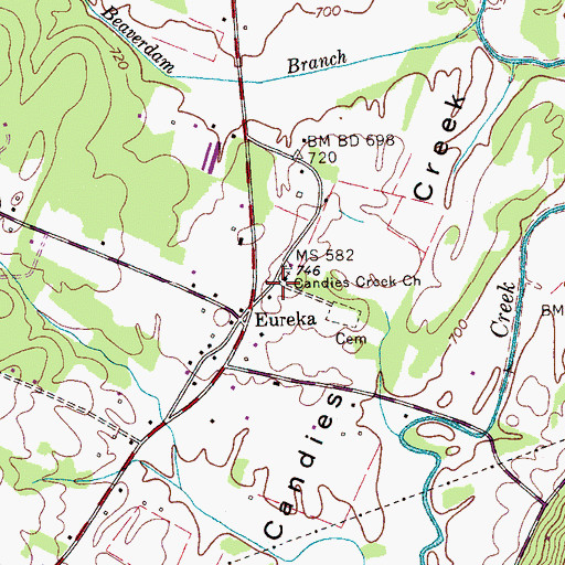 Topographic Map of Candies Creek Baptist Church, TN