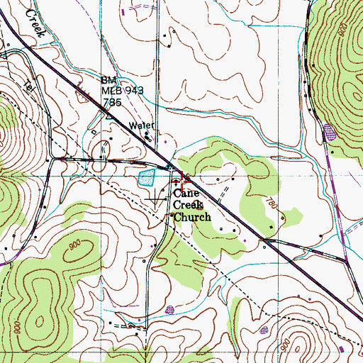 Topographic Map of Cane Creek Church, TN