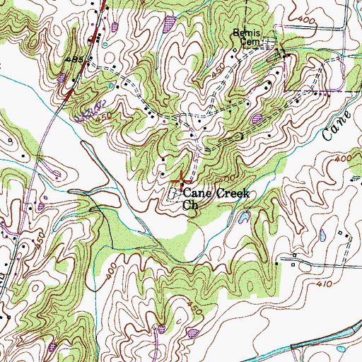 Topographic Map of Cane Creek Church, TN