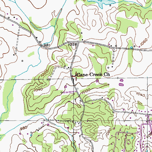 Topographic Map of Cane Creek Church, TN
