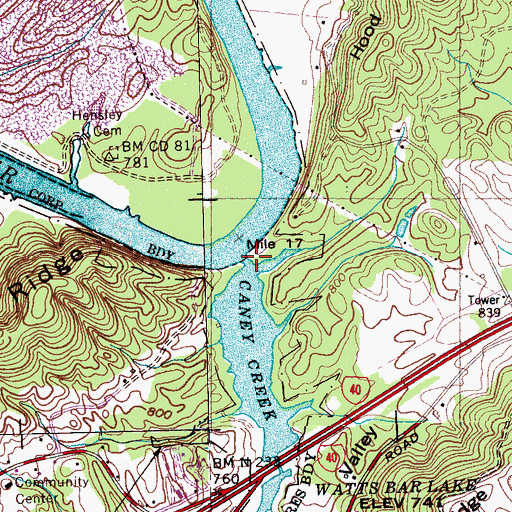 Topographic Map of Caney Creek, TN