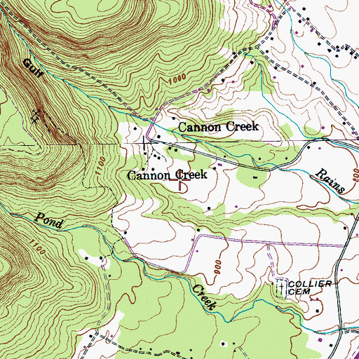 Topographic Map of Cannon Creek, TN