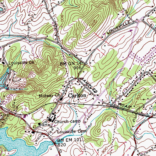 Topographic Map of Carlton, TN