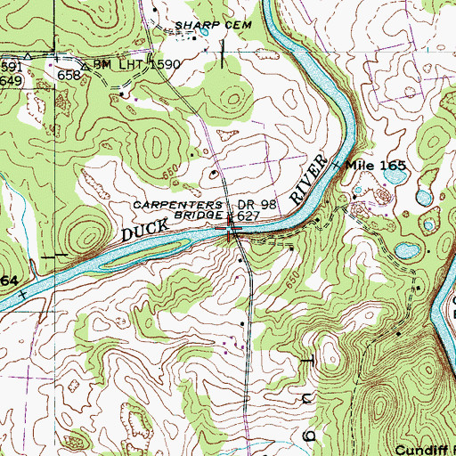 Topographic Map of Carpenters Bridge, TN
