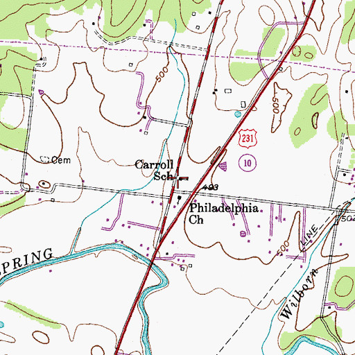 Topographic Map of Carroll School, TN