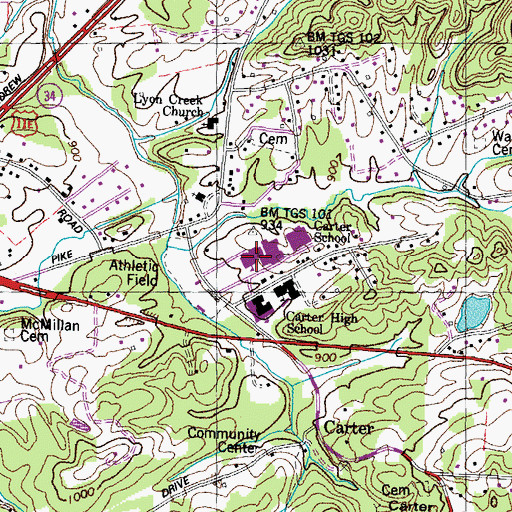 Topographic Map of Carter High School, TN