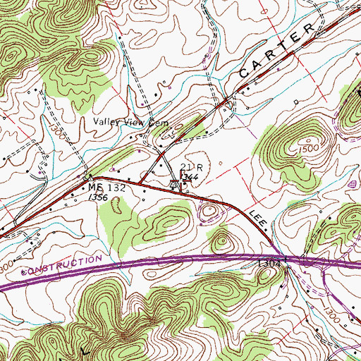 Topographic Map of Carter Valley, TN