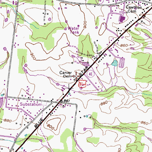 Topographic Map of Carver Cemetery, TN