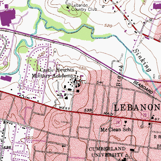 Topographic Map of Castle Heights Military Academy (historical), TN