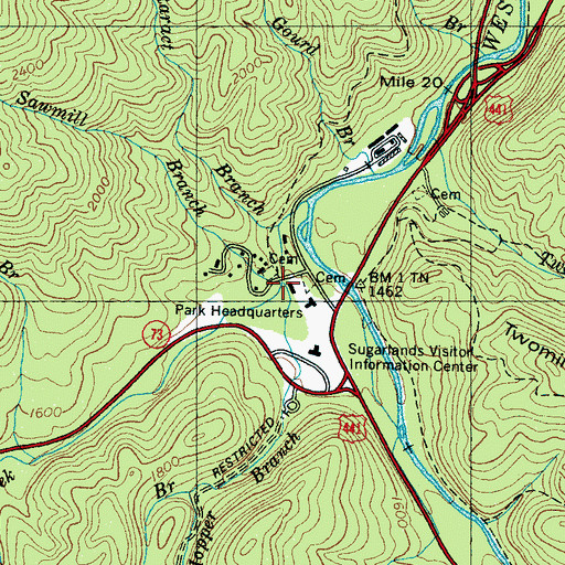 Topographic Map of Cataract Branch, TN