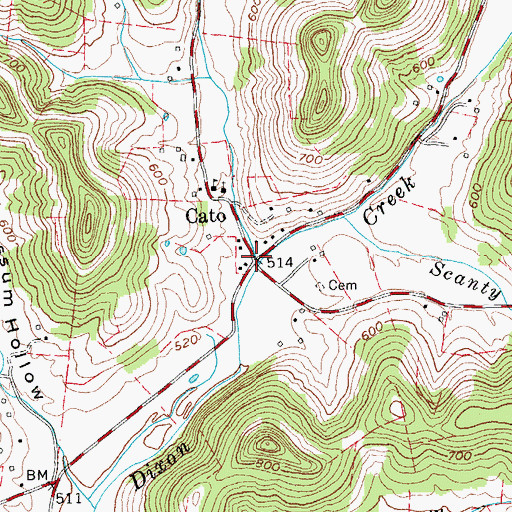 Topographic Map of Cato, TN