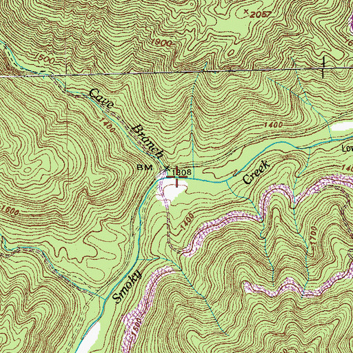 Topographic Map of Cave Branch, TN