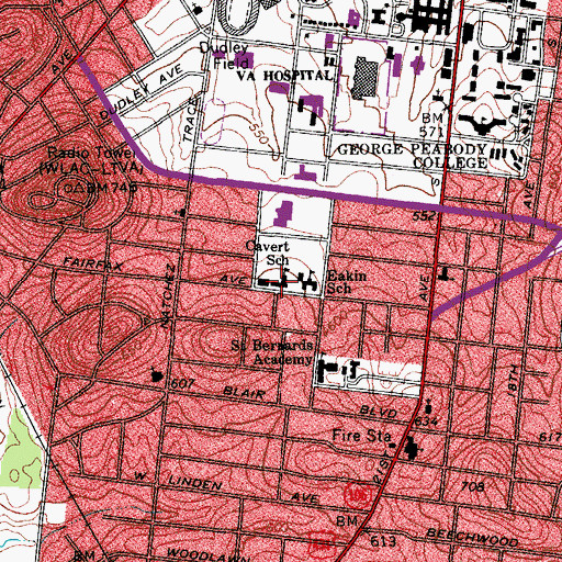 Topographic Map of Cavert Junior High School, TN