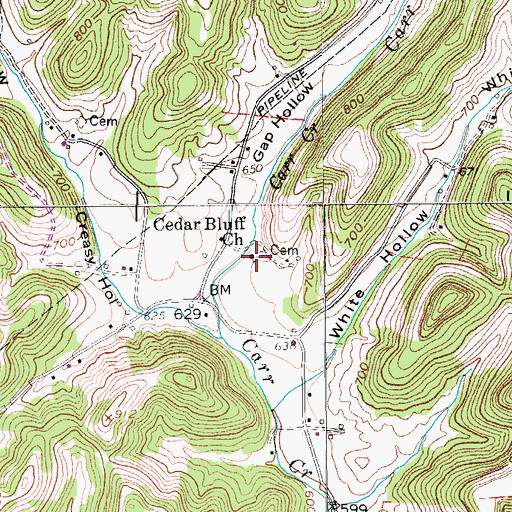 Topographic Map of Cedar Bluff Church, TN
