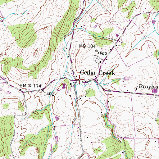 Topographic Map of Cedar Creek, TN