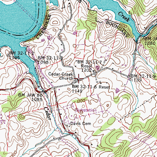 Topographic Map of Cedar Creek Church, TN