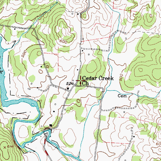 Topographic Map of Cedar Creek Church, TN